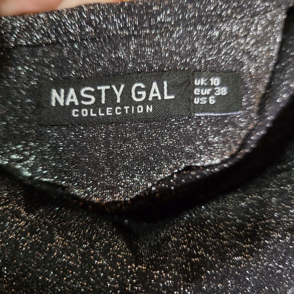 Nasty Gal Black Shimmer Dress Adjustable Side Straps, Size 10 - Picture 5 of 7